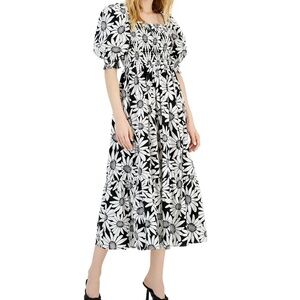 INC International Concepts Women’s Black & White Sunflower Midi Dress XS